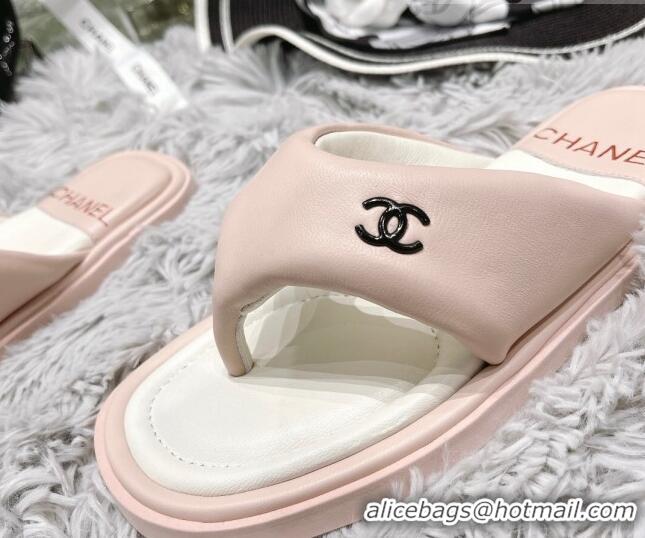 Stylish Chanel Lambskin Flat Thong Sandals Pink 0426100