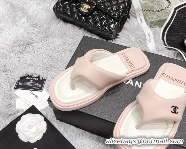 Stylish Chanel Lambskin Flat Thong Sandals Pink 0426100