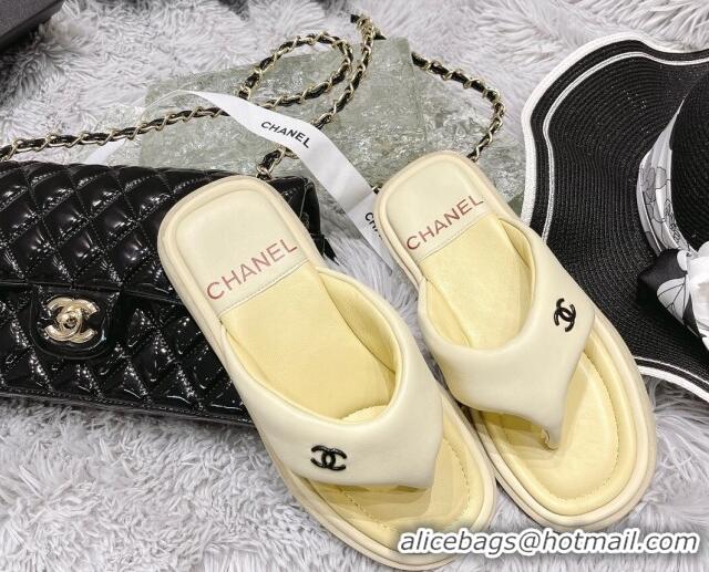 Pretty Style Chanel Lambskin Flat Thong Sandals Yellow 0426101