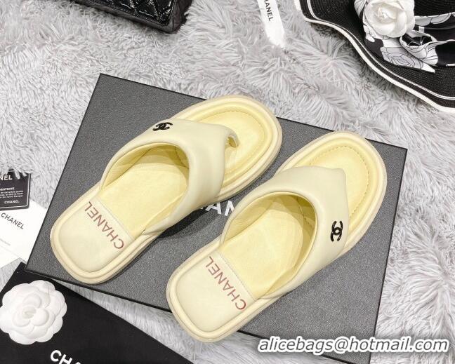 Pretty Style Chanel Lambskin Flat Thong Sandals Yellow 0426101