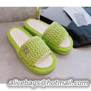 Cheap Price Chanel Braided Knit Flat Slide Sandals G38189 Green