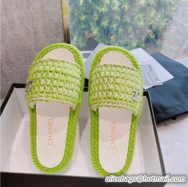 Cheap Price Chanel Braided Knit Flat Slide Sandals G38189 Green