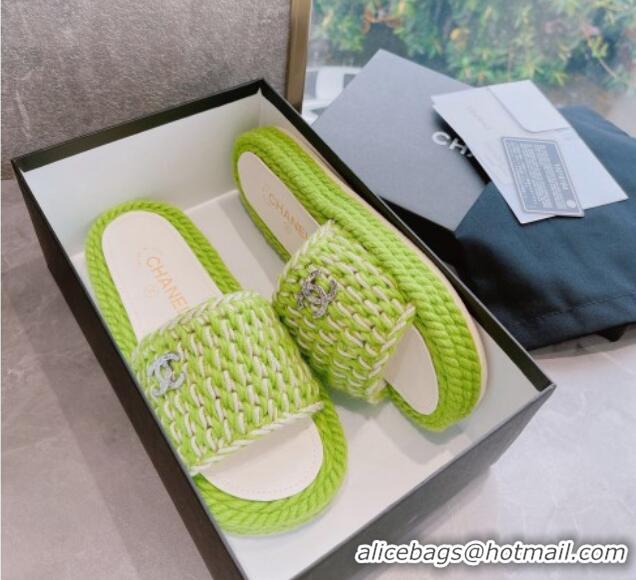 Cheap Price Chanel Braided Knit Flat Slide Sandals G38189 Green