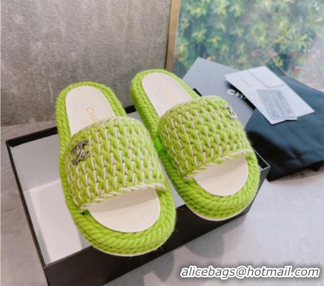 Cheap Price Chanel Braided Knit Flat Slide Sandals G38189 Green