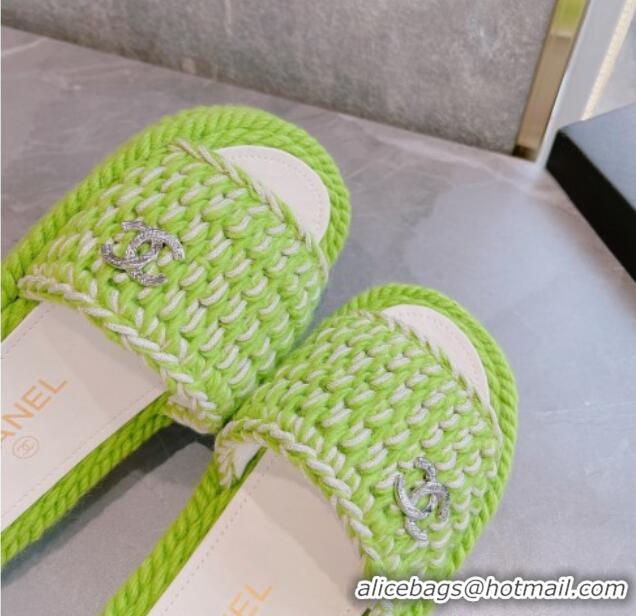 Cheap Price Chanel Braided Knit Flat Slide Sandals G38189 Green