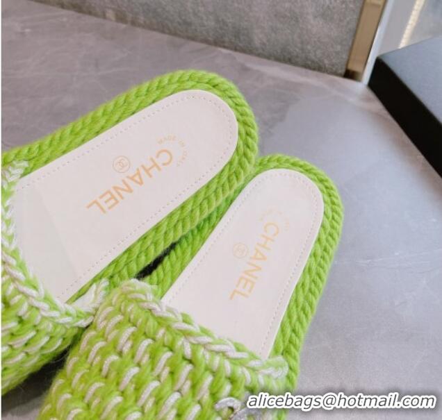 Cheap Price Chanel Braided Knit Flat Slide Sandals G38189 Green