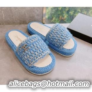 Charming Chanel Braided Knit Flat Slide Sandals G38189 Blue