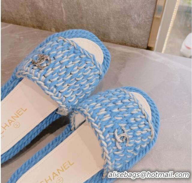 Charming Chanel Braided Knit Flat Slide Sandals G38189 Blue