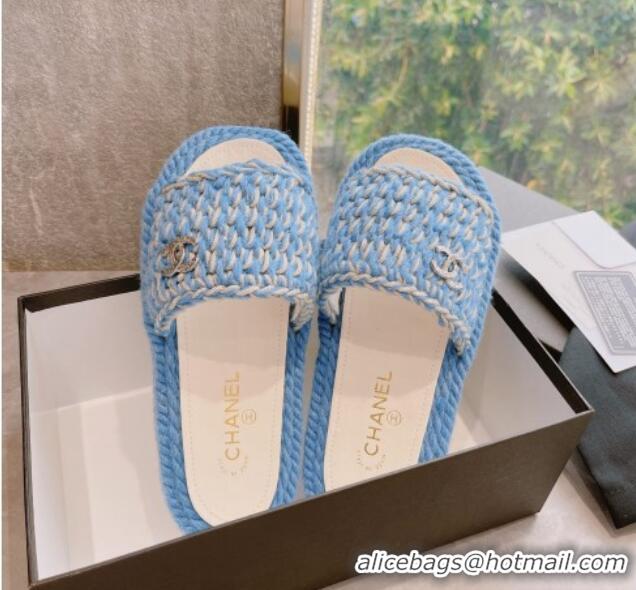 Charming Chanel Braided Knit Flat Slide Sandals G38189 Blue