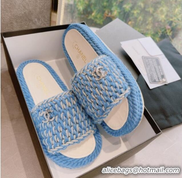 Charming Chanel Braided Knit Flat Slide Sandals G38189 Blue