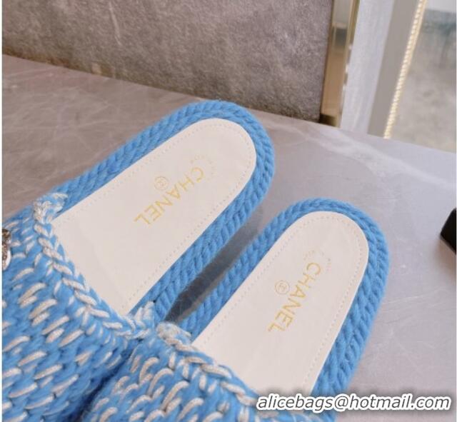 Charming Chanel Braided Knit Flat Slide Sandals G38189 Blue