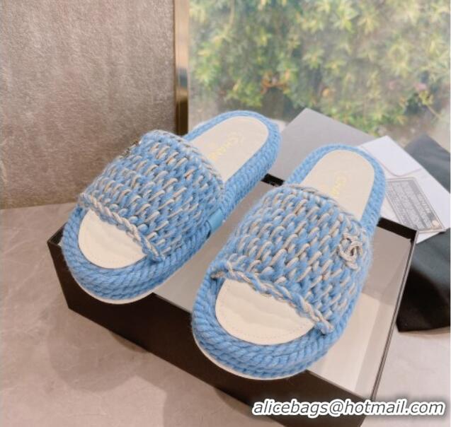 Charming Chanel Braided Knit Flat Slide Sandals G38189 Blue