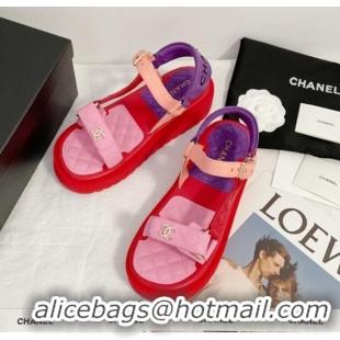 Best Product Chanel Calfskin Strap Sandals G38880 Red/Pink/Purple