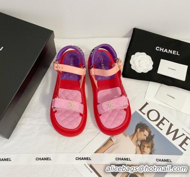 Best Product Chanel Calfskin Strap Sandals G38880 Red/Pink/Purple