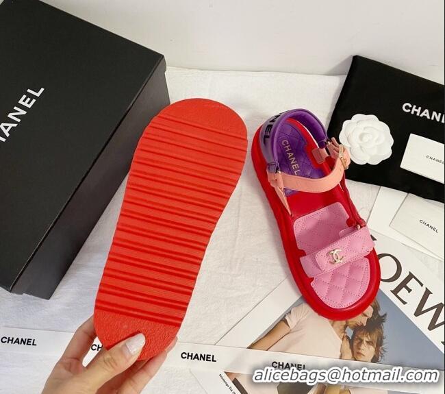 Best Product Chanel Calfskin Strap Sandals G38880 Red/Pink/Purple