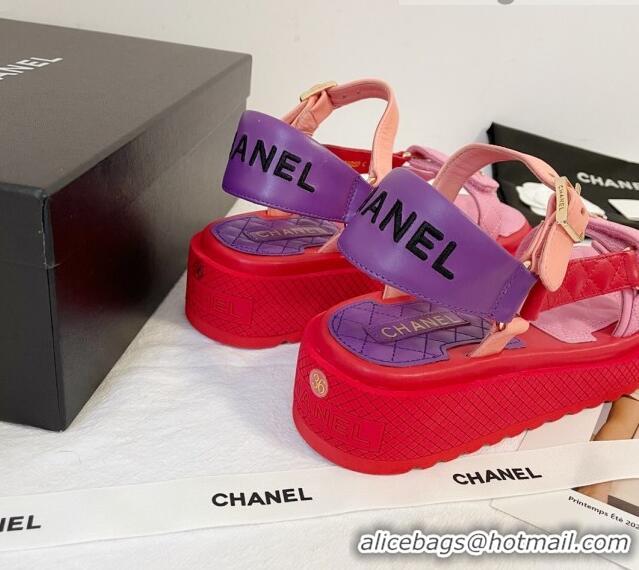 Best Product Chanel Calfskin Strap Sandals G38880 Red/Pink/Purple