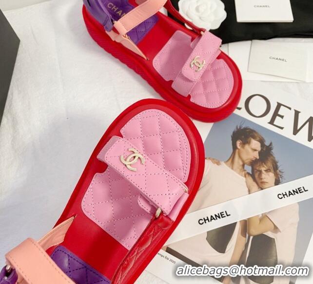 Best Product Chanel Calfskin Strap Sandals G38880 Red/Pink/Purple