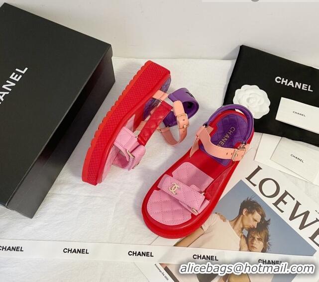 Best Product Chanel Calfskin Strap Sandals G38880 Red/Pink/Purple