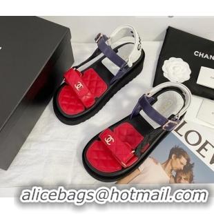 Best Grade Chanel Calfskin Strap Sandals G38880 Red/Black/White