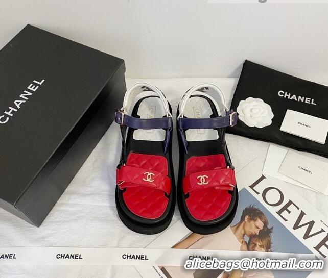 Best Grade Chanel Calfskin Strap Sandals G38880 Red/Black/White