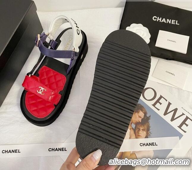 Best Grade Chanel Calfskin Strap Sandals G38880 Red/Black/White