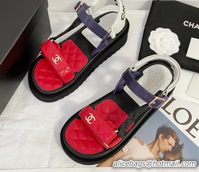 Best Grade Chanel Calfskin Strap Sandals G38880 Red/Black/White