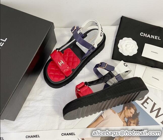 Best Grade Chanel Calfskin Strap Sandals G38880 Red/Black/White