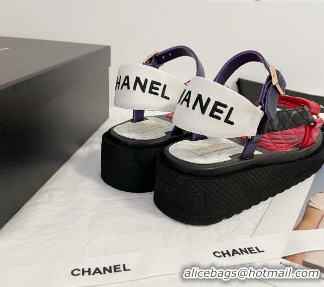 Best Grade Chanel Calfskin Strap Sandals G38880 Red/Black/White