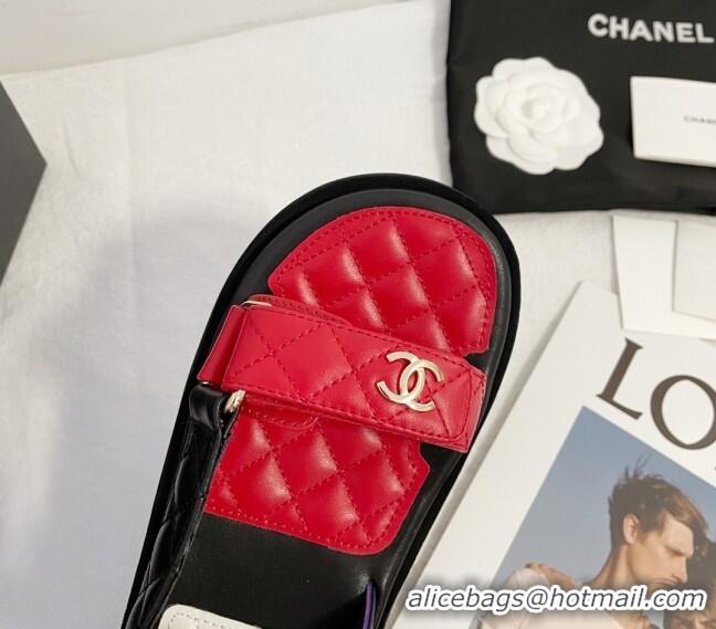 Best Grade Chanel Calfskin Strap Sandals G38880 Red/Black/White