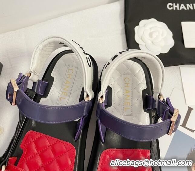 Best Grade Chanel Calfskin Strap Sandals G38880 Red/Black/White