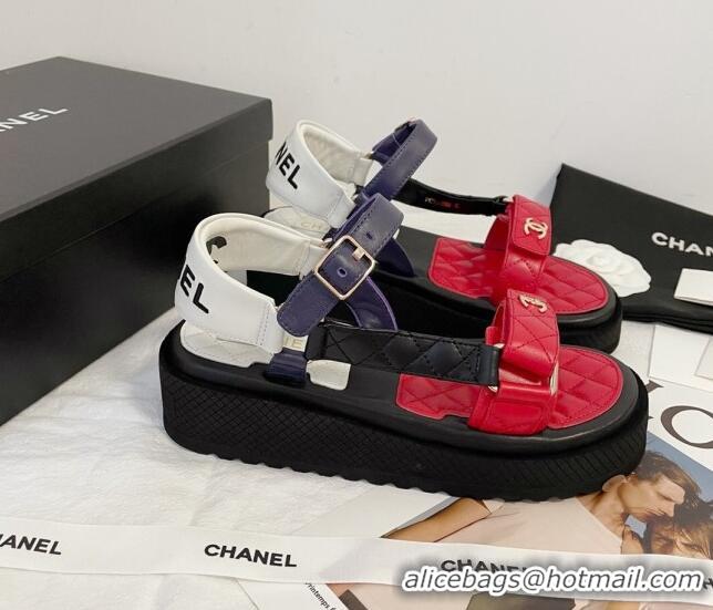 Best Grade Chanel Calfskin Strap Sandals G38880 Red/Black/White