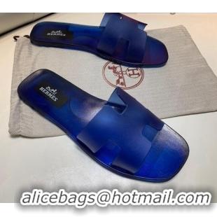 Sumptuous Hermes PVC Classic Flat Slide Sandals Royal Blue 0422123