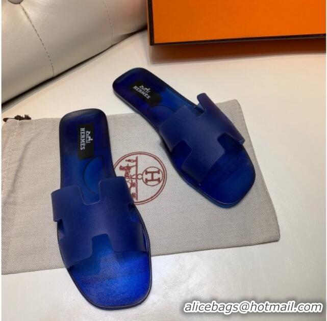 Sumptuous Hermes PVC Classic Flat Slide Sandals Royal Blue 0422123