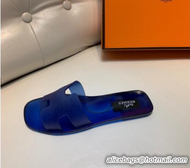 Sumptuous Hermes PVC Classic Flat Slide Sandals Royal Blue 0422123