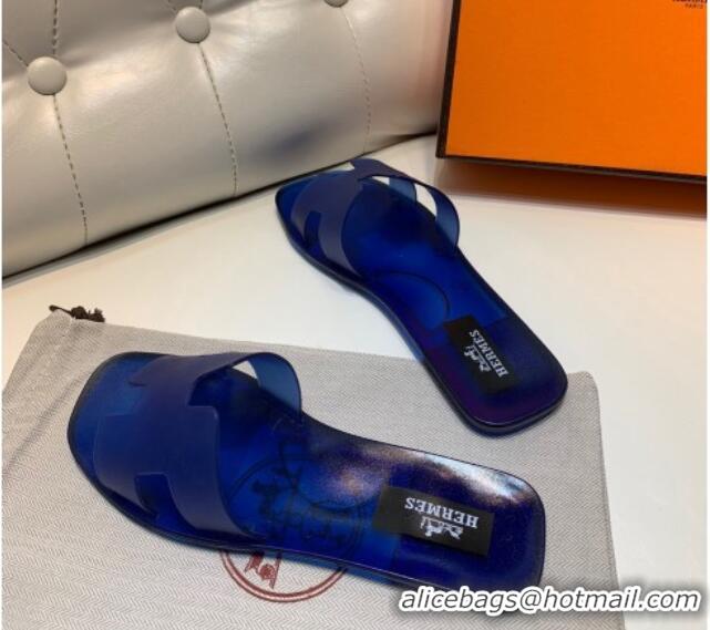 Sumptuous Hermes PVC Classic Flat Slide Sandals Royal Blue 0422123