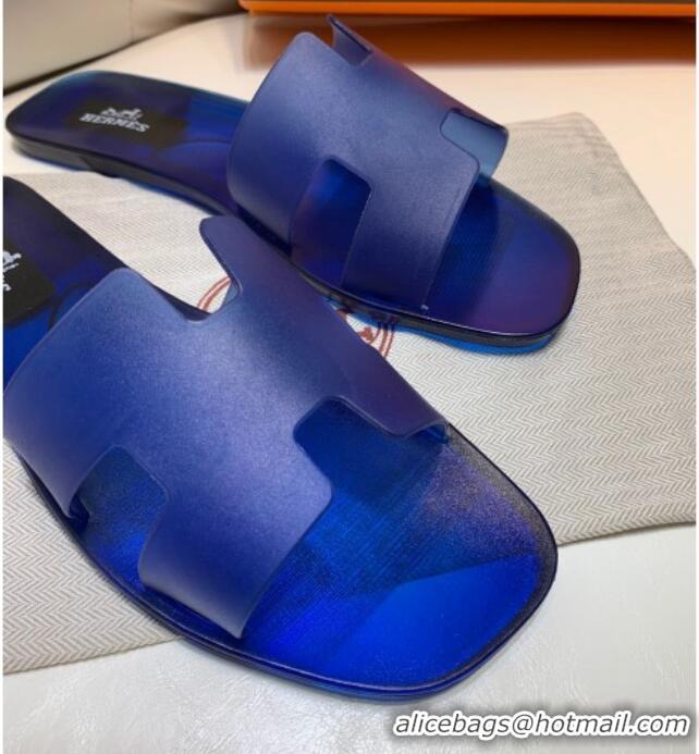 Sumptuous Hermes PVC Classic Flat Slide Sandals Royal Blue 0422123