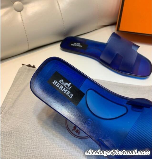 Sumptuous Hermes PVC Classic Flat Slide Sandals Royal Blue 0422123