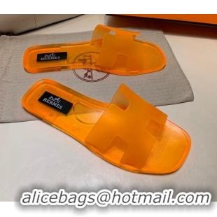 Low Price Hermes PVC Classic Flat Slide Sandals Orange 0422126