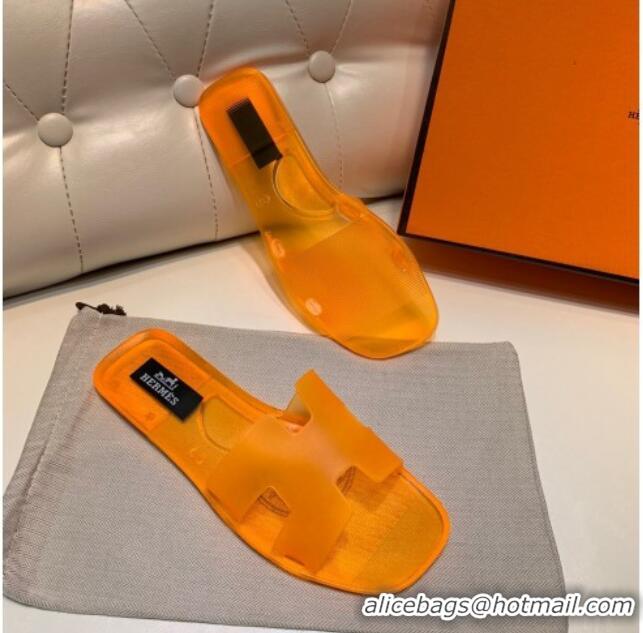 Low Price Hermes PVC Classic Flat Slide Sandals Orange 0422126