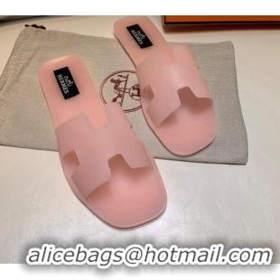 Grade Quality Hermes PVC Classic Flat Slide Sandals Light Pink 0422127