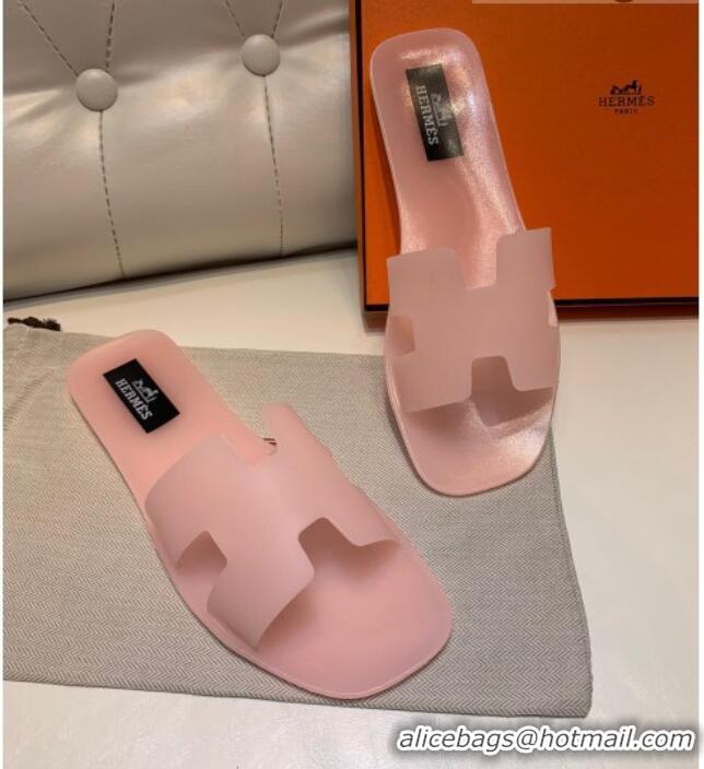 Grade Quality Hermes PVC Classic Flat Slide Sandals Light Pink 0422127