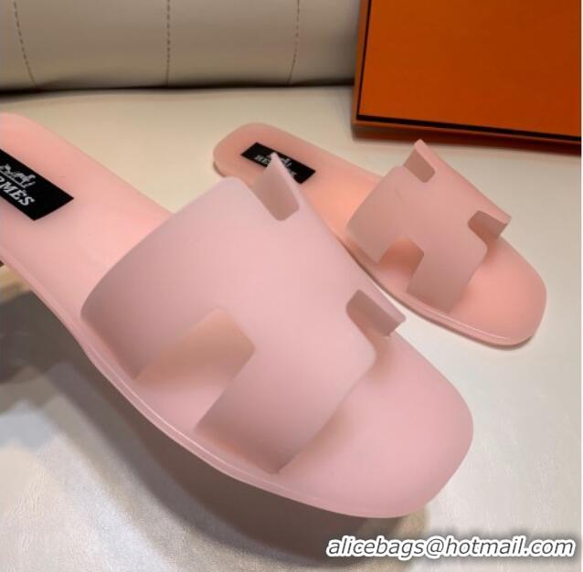 Grade Quality Hermes PVC Classic Flat Slide Sandals Light Pink 0422127