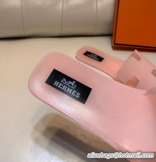 Grade Quality Hermes PVC Classic Flat Slide Sandals Light Pink 0422127