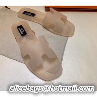 Low Cost Hermes PVC Classic Flat Slide Sandals Apricot 0422129