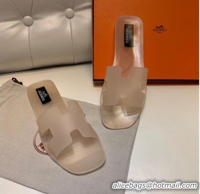 Low Cost Hermes PVC Classic Flat Slide Sandals Apricot 0422129