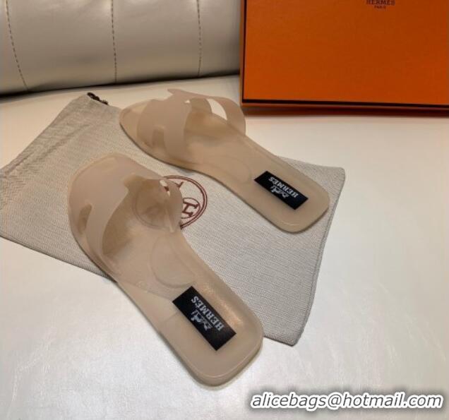 Low Cost Hermes PVC Classic Flat Slide Sandals Apricot 0422129