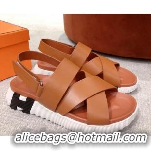 Purchase Hermes Eclair Leather Strap Sandals Brown 0422132