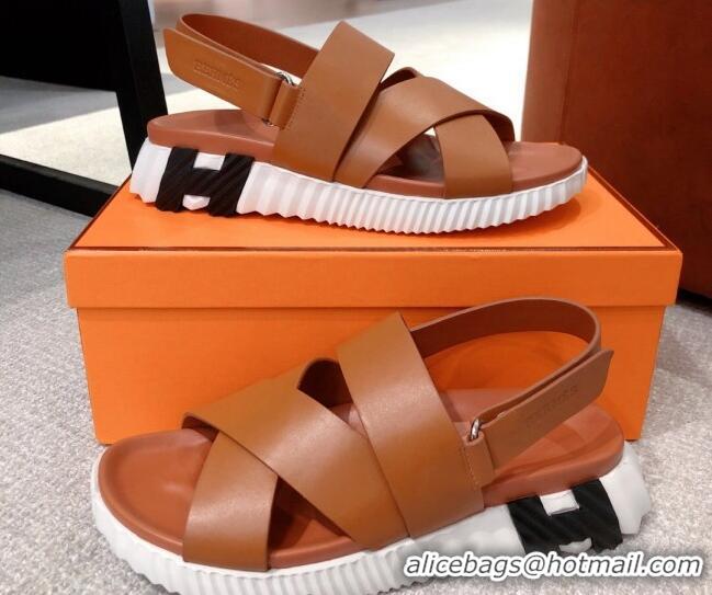 Purchase Hermes Eclair Leather Strap Sandals Brown 0422132