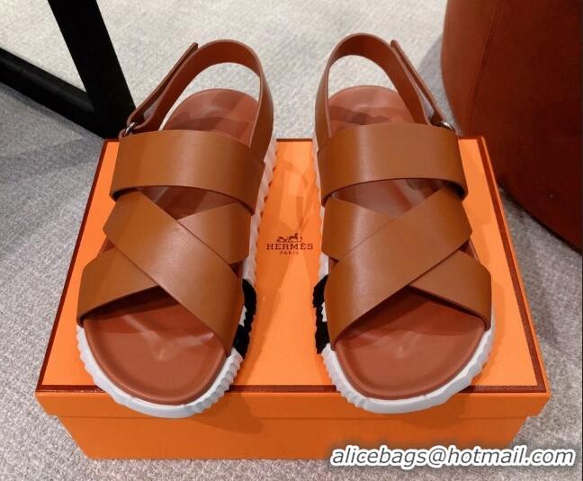 Purchase Hermes Eclair Leather Strap Sandals Brown 0422132