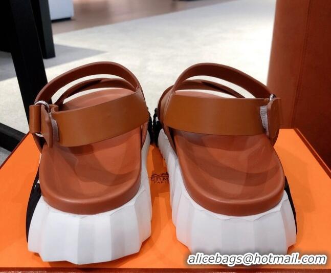 Purchase Hermes Eclair Leather Strap Sandals Brown 0422132